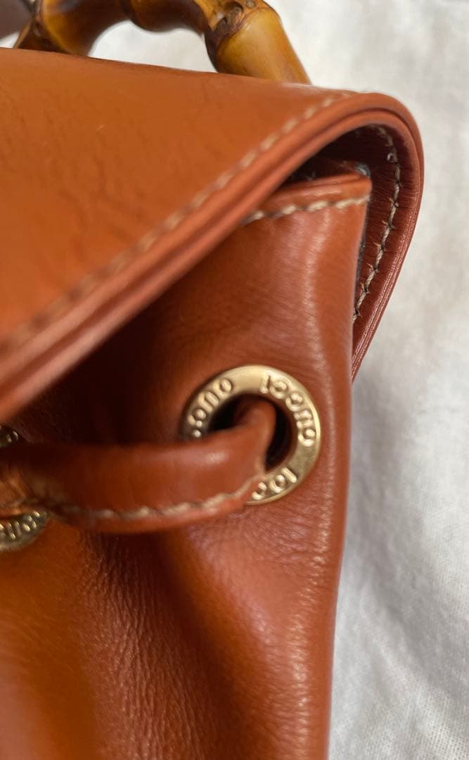 正規品GUCCI グッチ　バンブーレザーリュック 説明書・保存袋付き　茶ブラウン