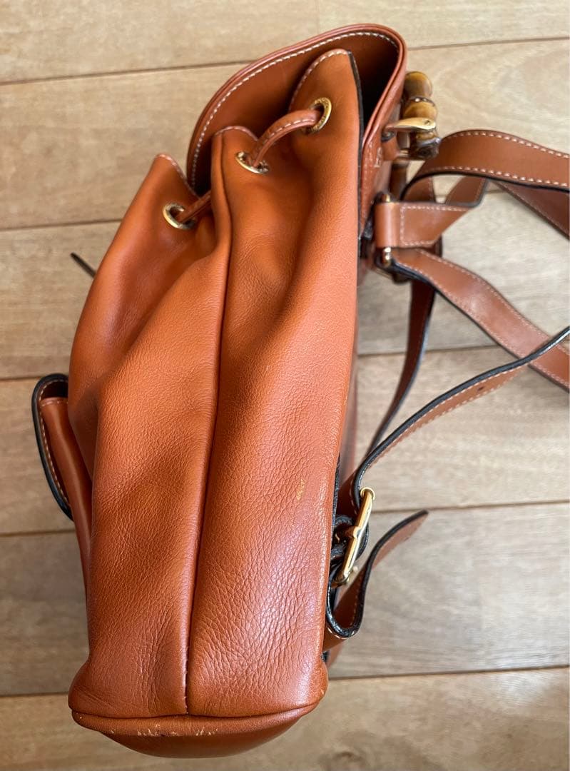 正規品GUCCI グッチ　バンブーレザーリュック 説明書・保存袋付き　茶ブラウン