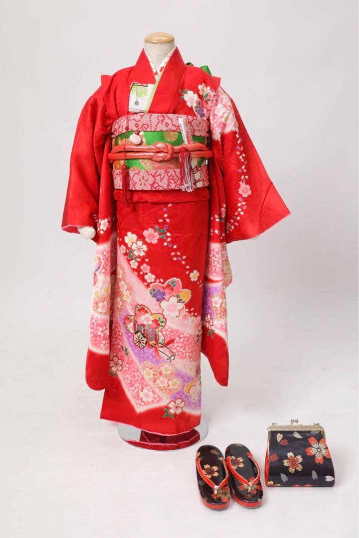 7歳 四つ身 フルセット 七五三 正絹 赤 120サイズ