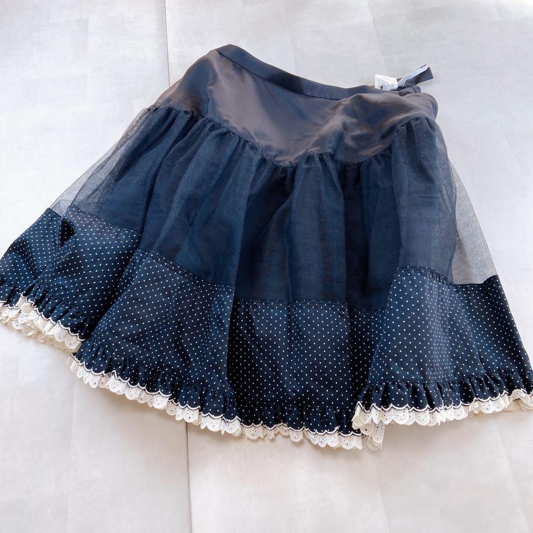 ディオール セット 金ボタン チュール ペチコート ストライプ ドット フリル