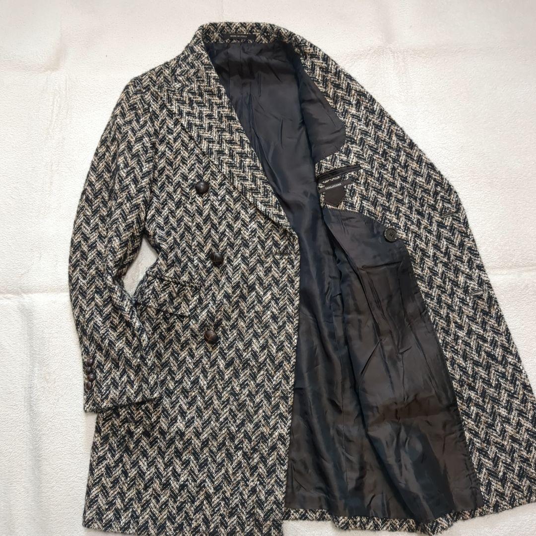 美品 タリアトーレ ダブル チェスターコート ツイード シルク モヘア 44