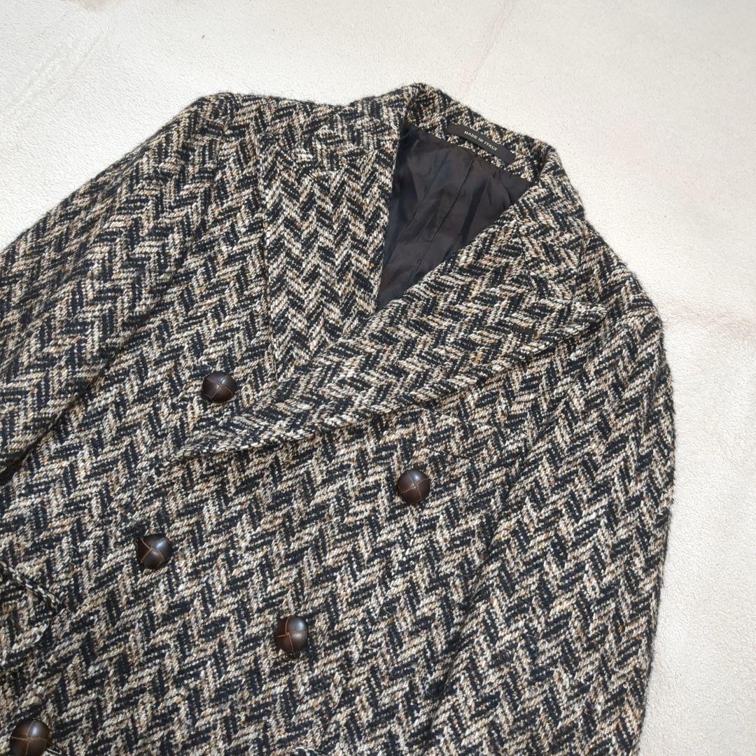 美品 タリアトーレ ダブル チェスターコート ツイード シルク モヘア 44