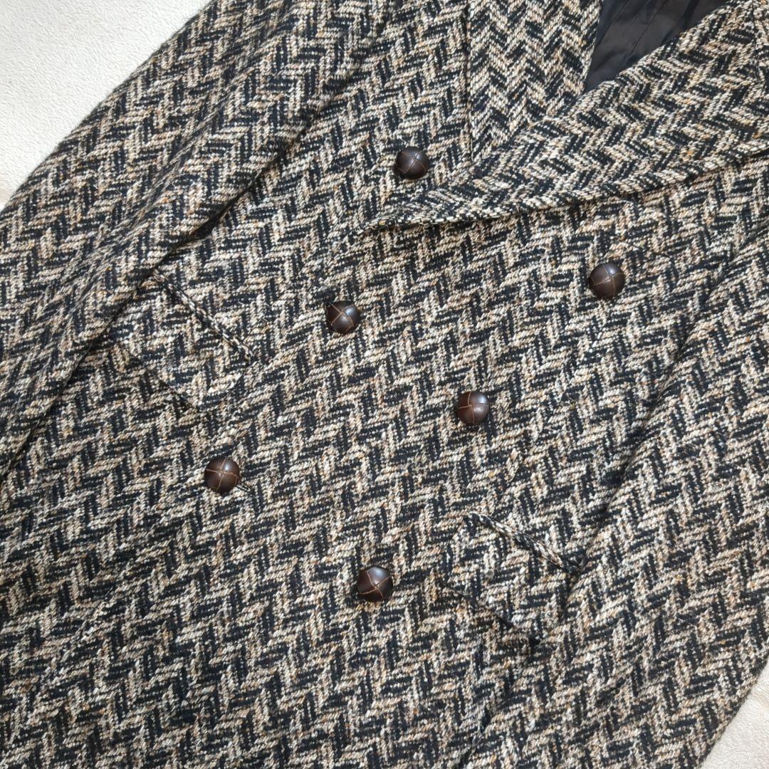 美品 タリアトーレ ダブル チェスターコート ツイード シルク モヘア 44