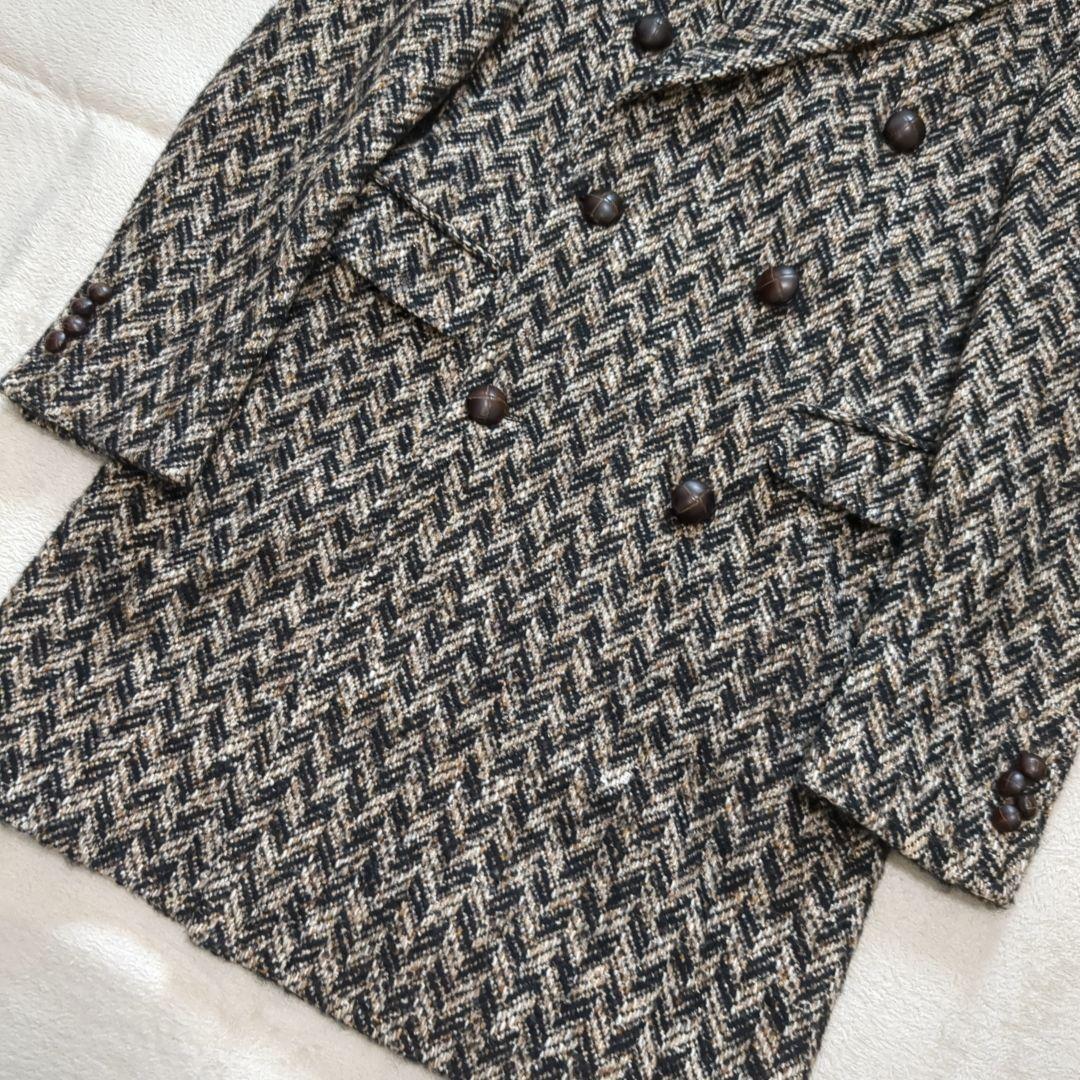美品 タリアトーレ ダブル チェスターコート ツイード シルク モヘア 44