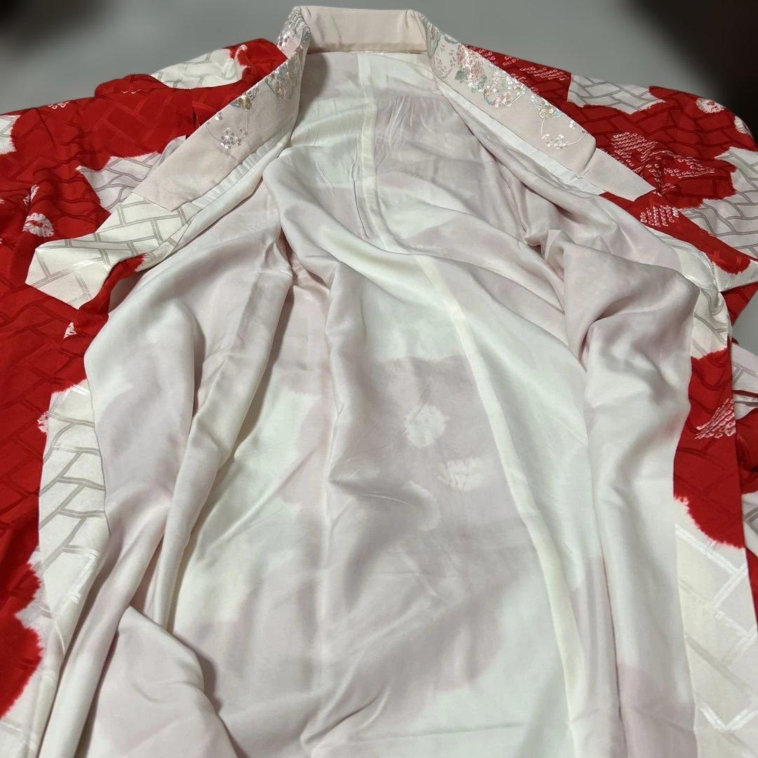 振袖と長襦袢のセット　栗山吉三郎　落款あり　京紅型　桜楓市女笠 　水色　小柄な方