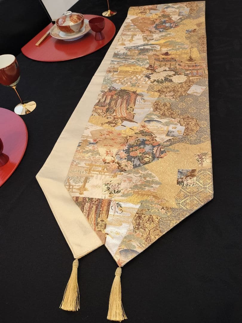 ルブの森★A739高級‼️ひな祭り‼️袋帯テーブルランナー2m15cm