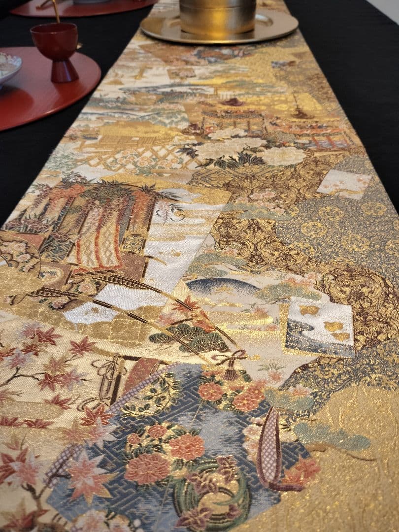 ルブの森★A739高級‼️ひな祭り‼️袋帯テーブルランナー2m15cm