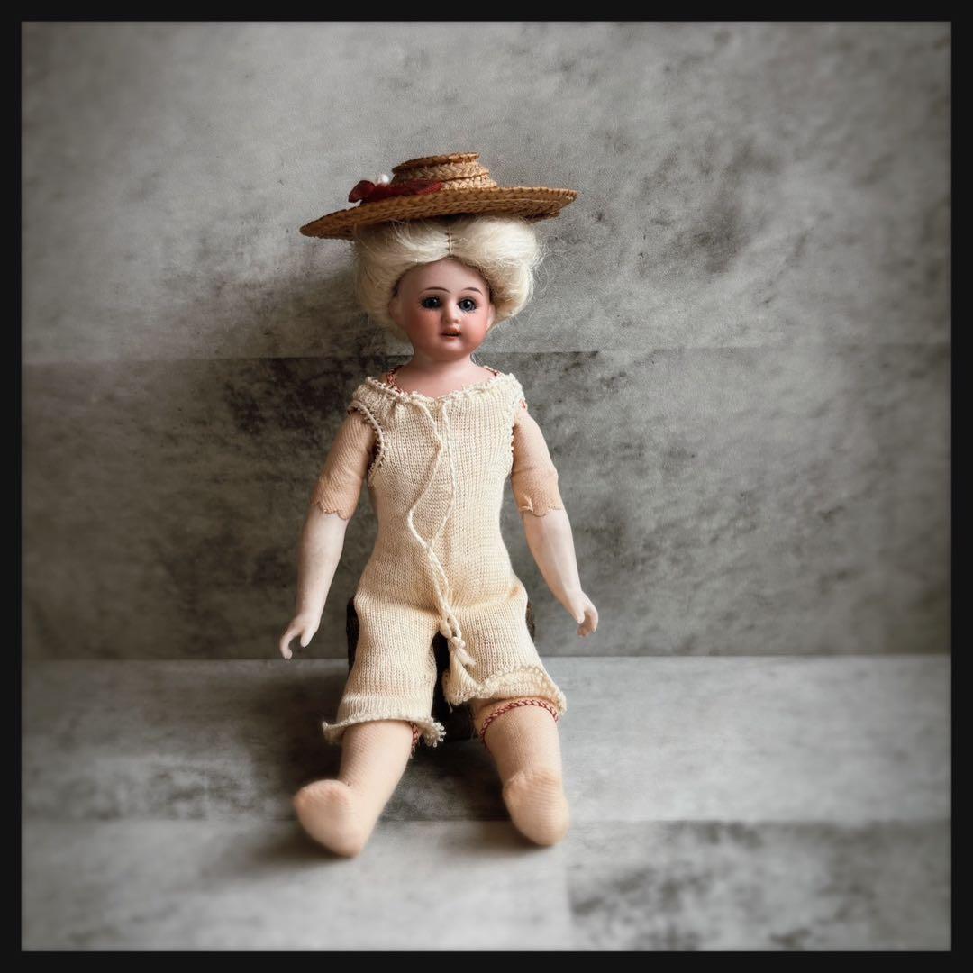 レアアンティーク　 麦わら帽子の少女　 ビスクドール　アーモンドマルセル社製