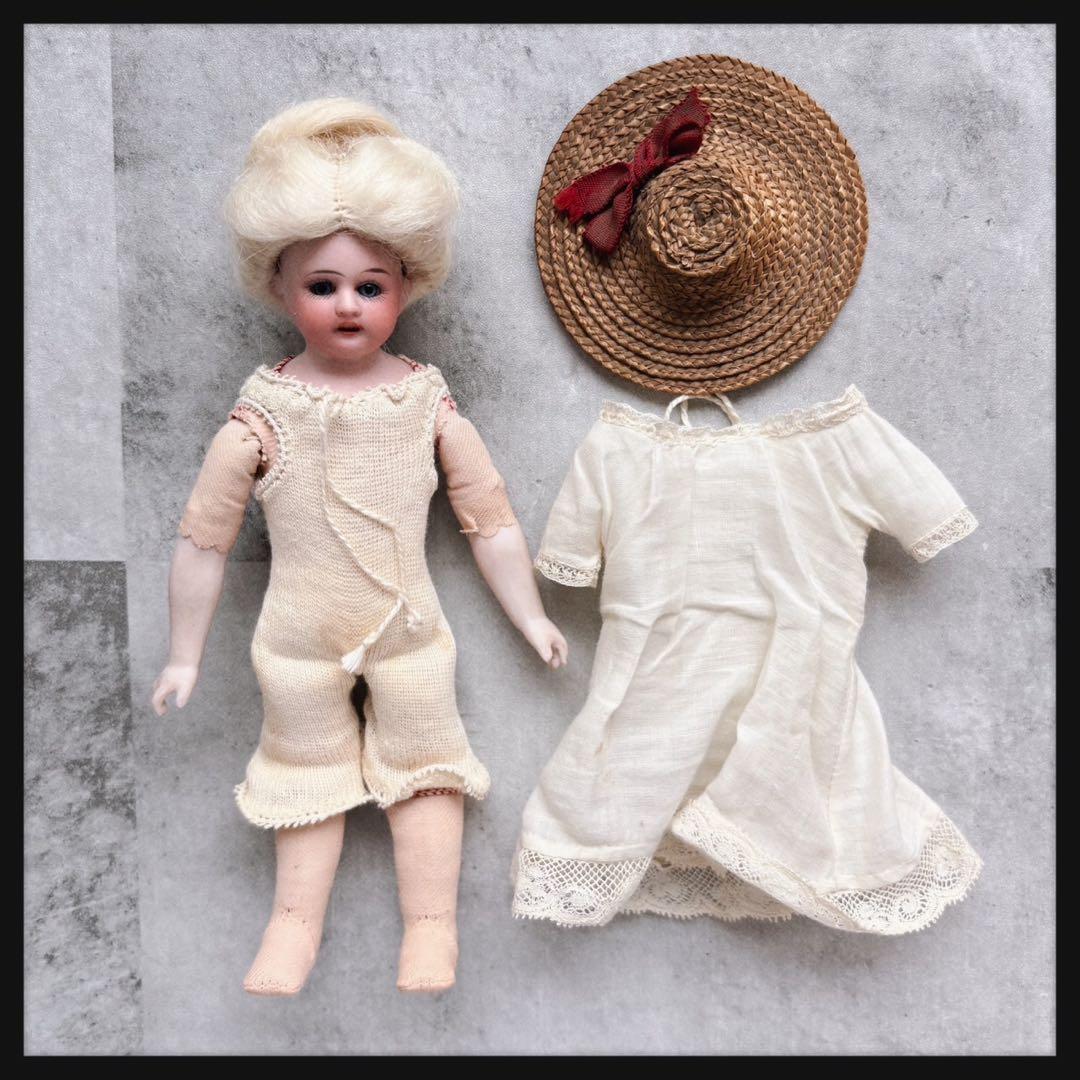 レアアンティーク　 麦わら帽子の少女　 ビスクドール　アーモンドマルセル社製