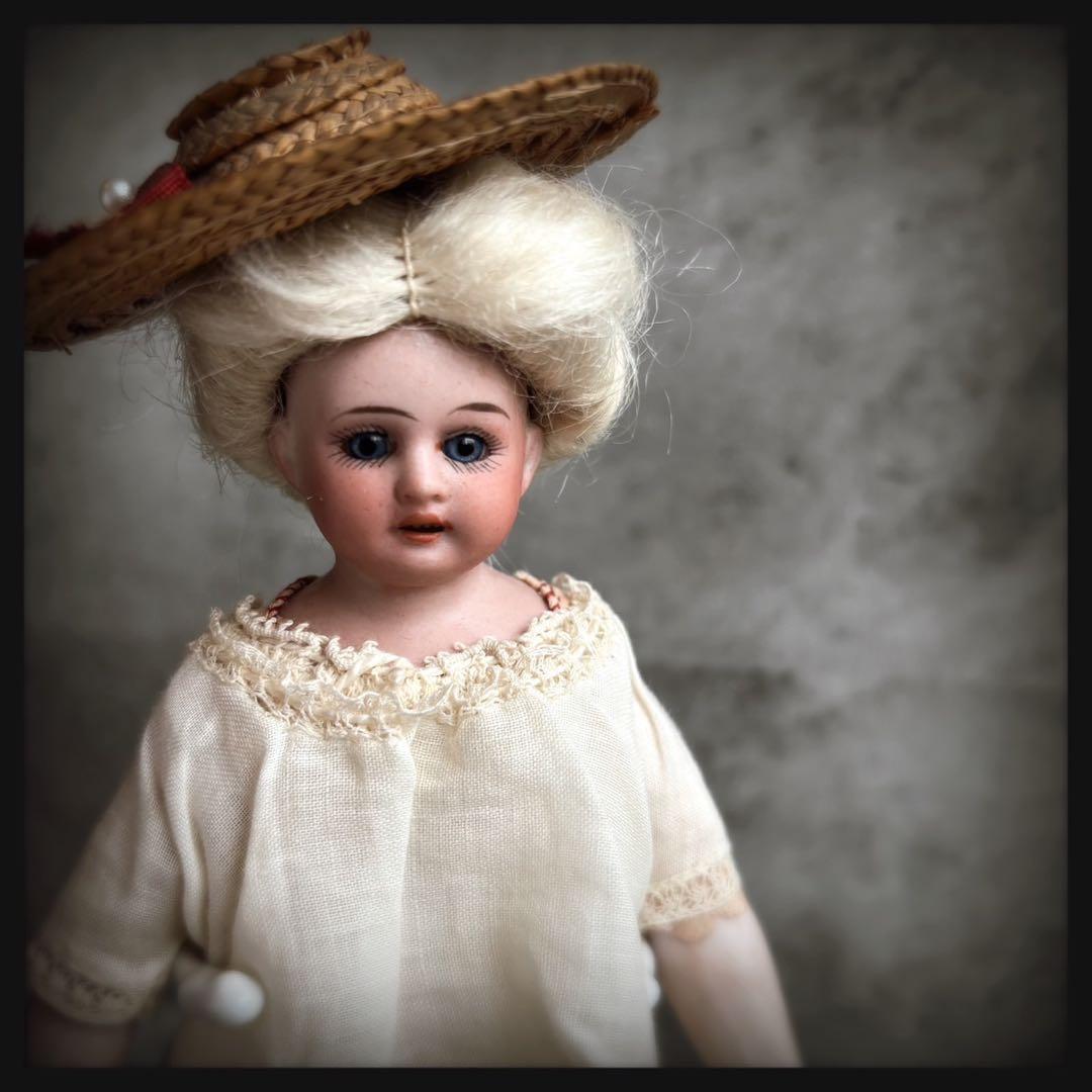 レアアンティーク　 麦わら帽子の少女　 ビスクドール　アーモンドマルセル社製