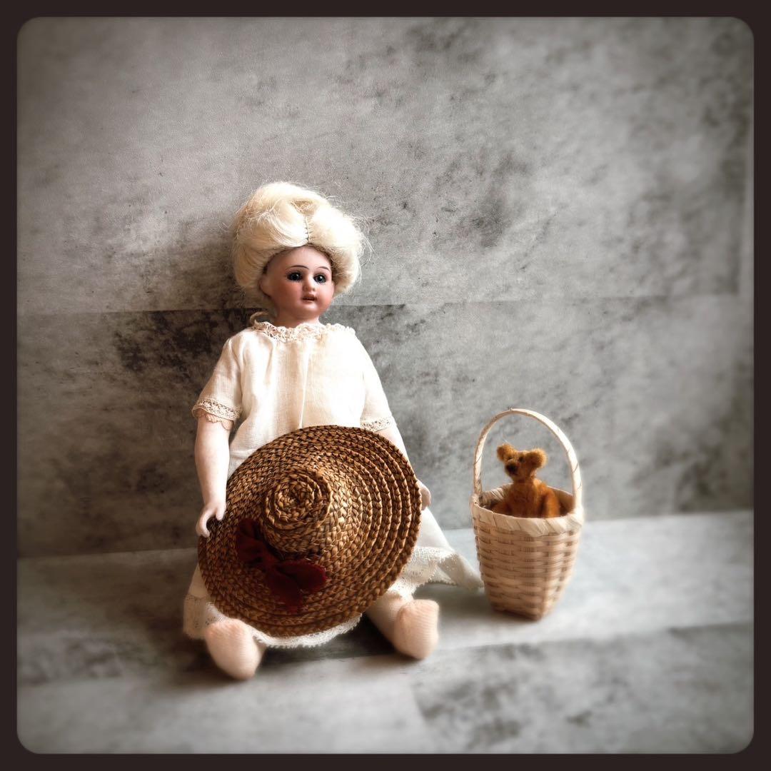 レアアンティーク　 麦わら帽子の少女　 ビスクドール　アーモンドマルセル社製