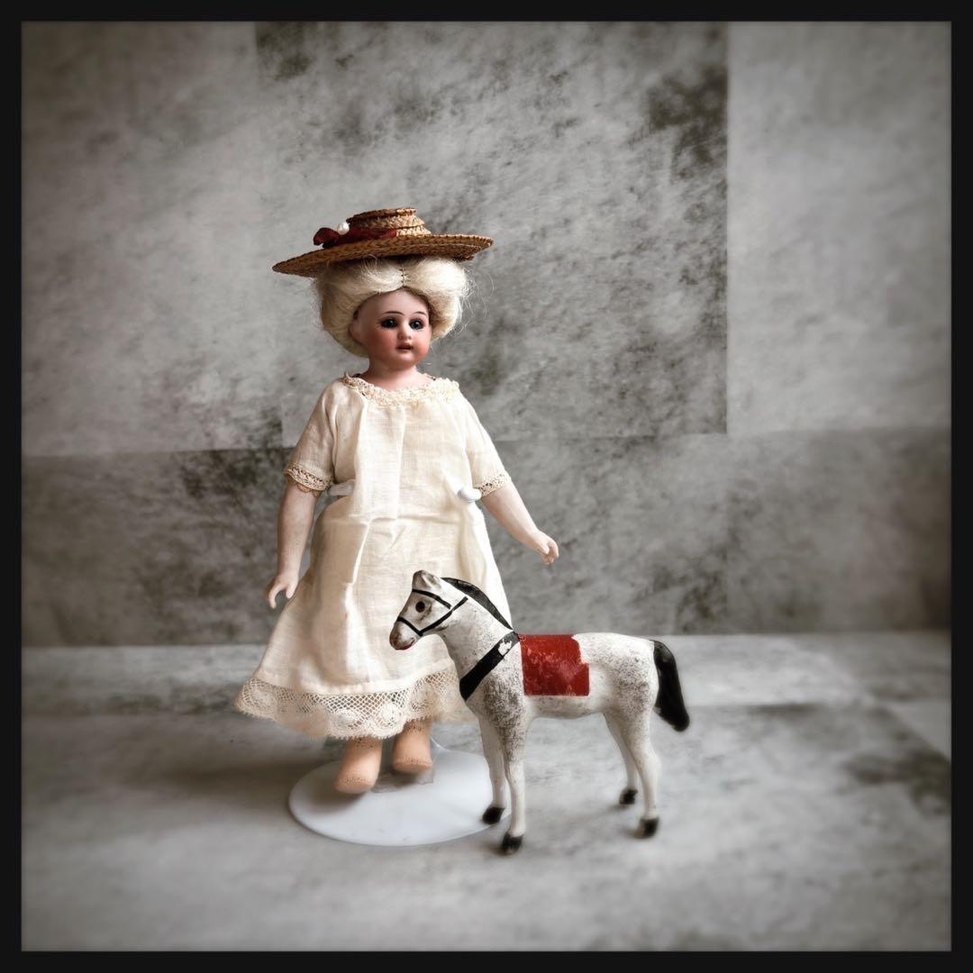 レアアンティーク　 麦わら帽子の少女　 ビスクドール　アーモンドマルセル社製