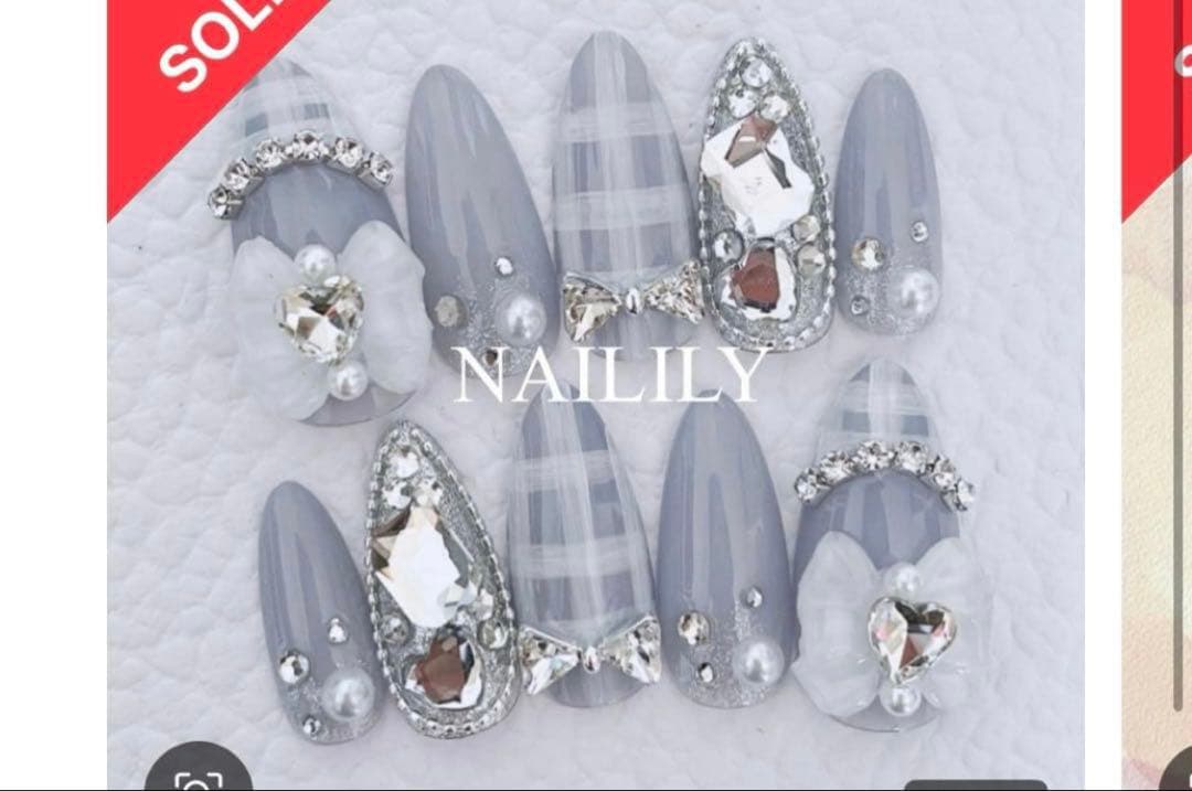 ネイルチップ チェック リボン ガーリー 韓国 量産型 地雷系