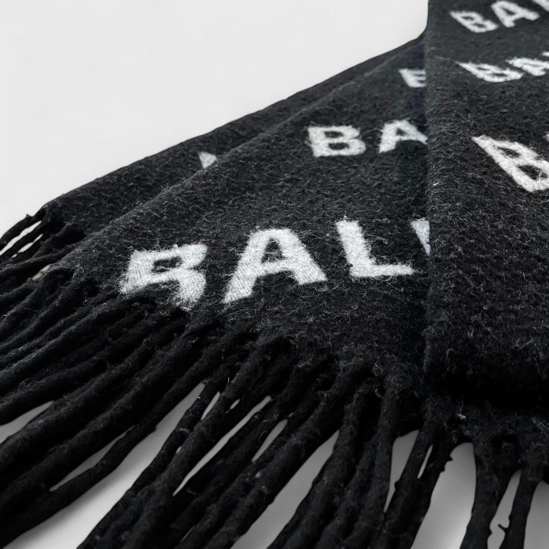 美品 バレンシアガ ロゴ ウール マフラー スカーフ ブラック 大判