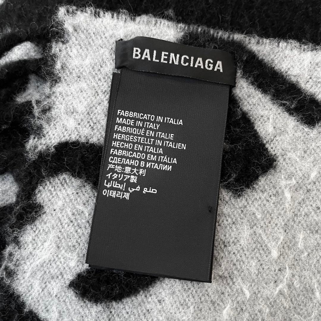 美品 バレンシアガ ロゴ ウール マフラー スカーフ ブラック 大判