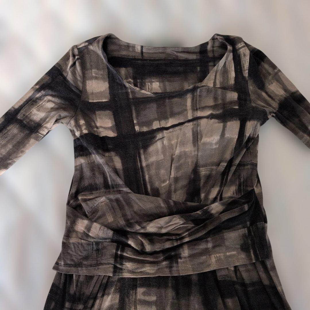 MaxMara Weekenend M チェック柄ワンピース 茶 値下げ 紬 パフスリーブ