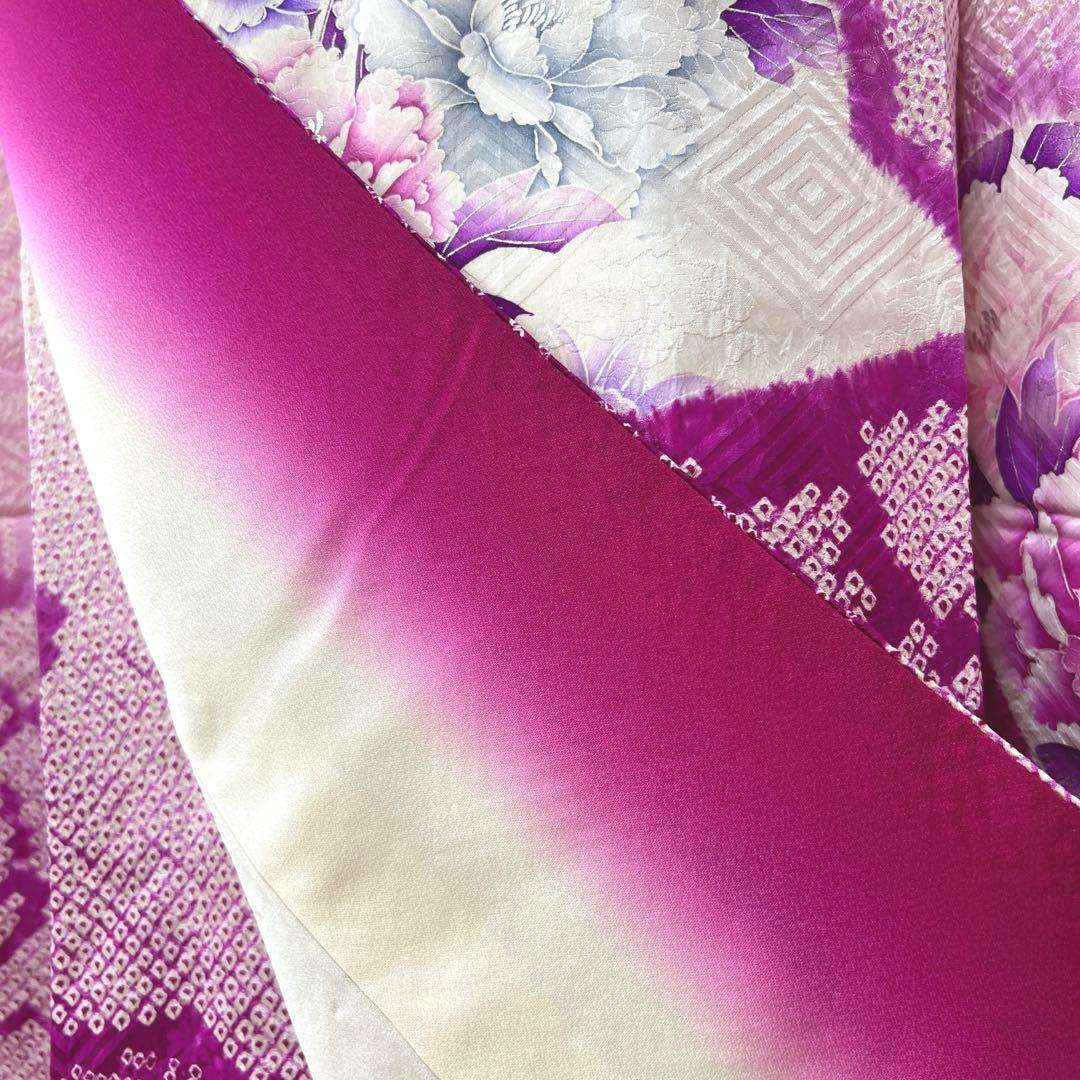 338 振袖フルセット 正絹 薄紫 パープル 絞り 銀彩 暈し染め やまと