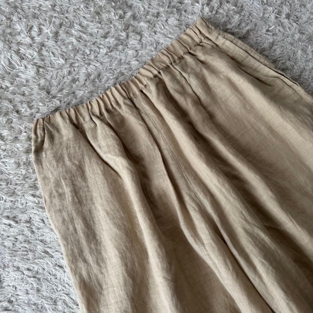 未使用 プランテーション リネン ガウチョパンツ ワイドパンツ ウエストゴム 麻
