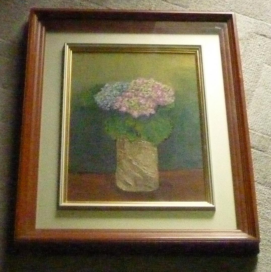 油絵 花 引き取り限定 注文 バラの油彩画 金色フレーム 引き取り限定