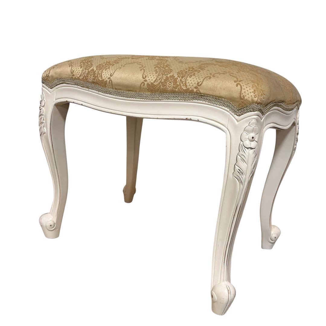 クロシオ フランシスカ スツール ホワイト 手彫り 猫足 アンティーク調