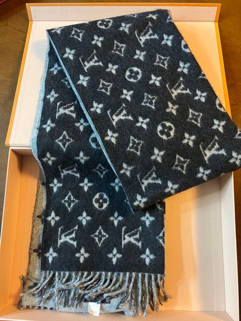 Louis Vuitton LV スプリット マフラー グレー/ブラック