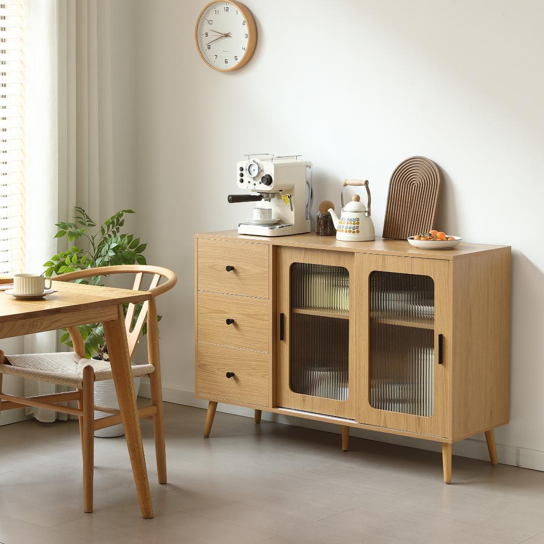 超人気！北欧風キャビネット サイドボード 食器棚 キャビネットNATURAL