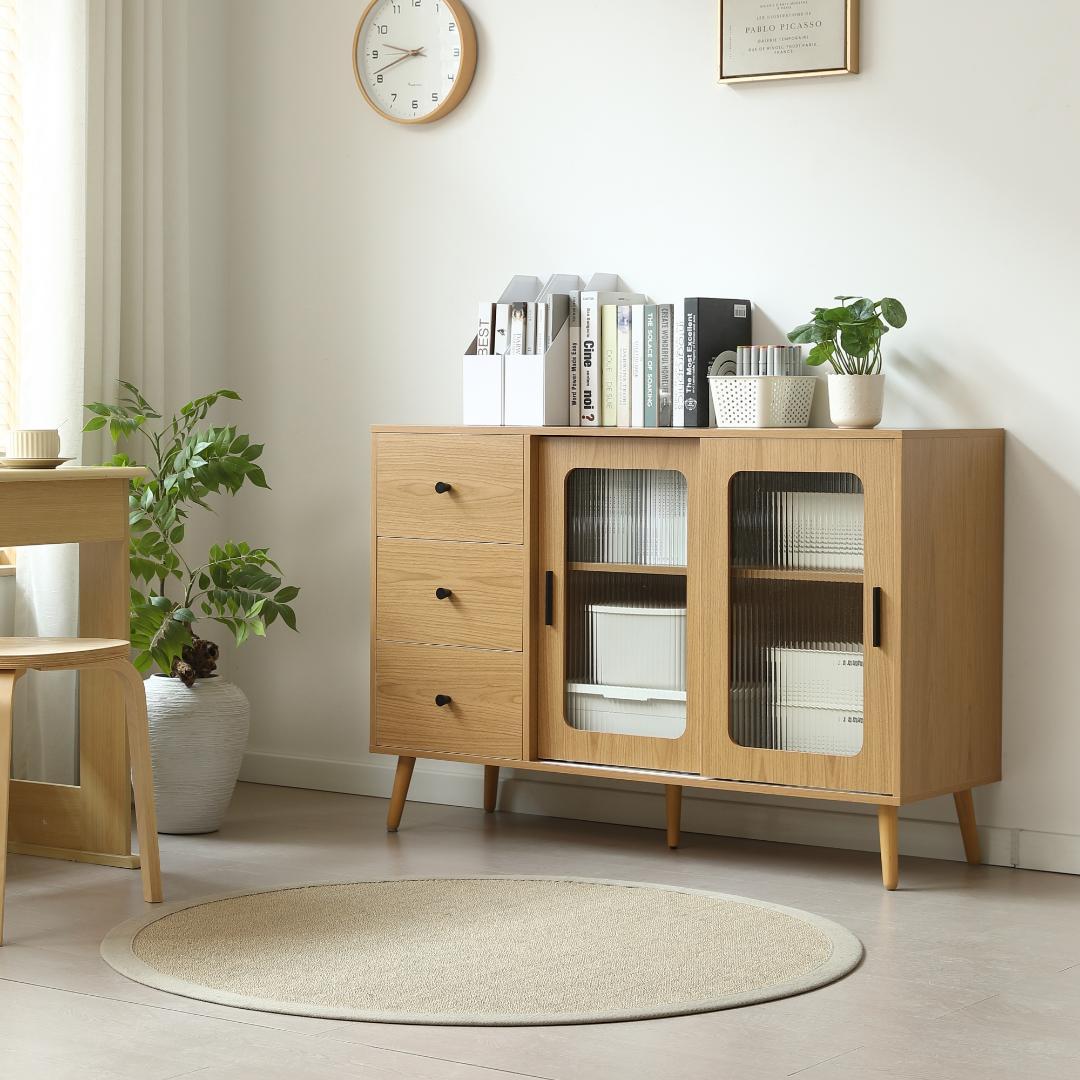 超人気！北欧風キャビネット サイドボード 食器棚 キャビネットNATURAL