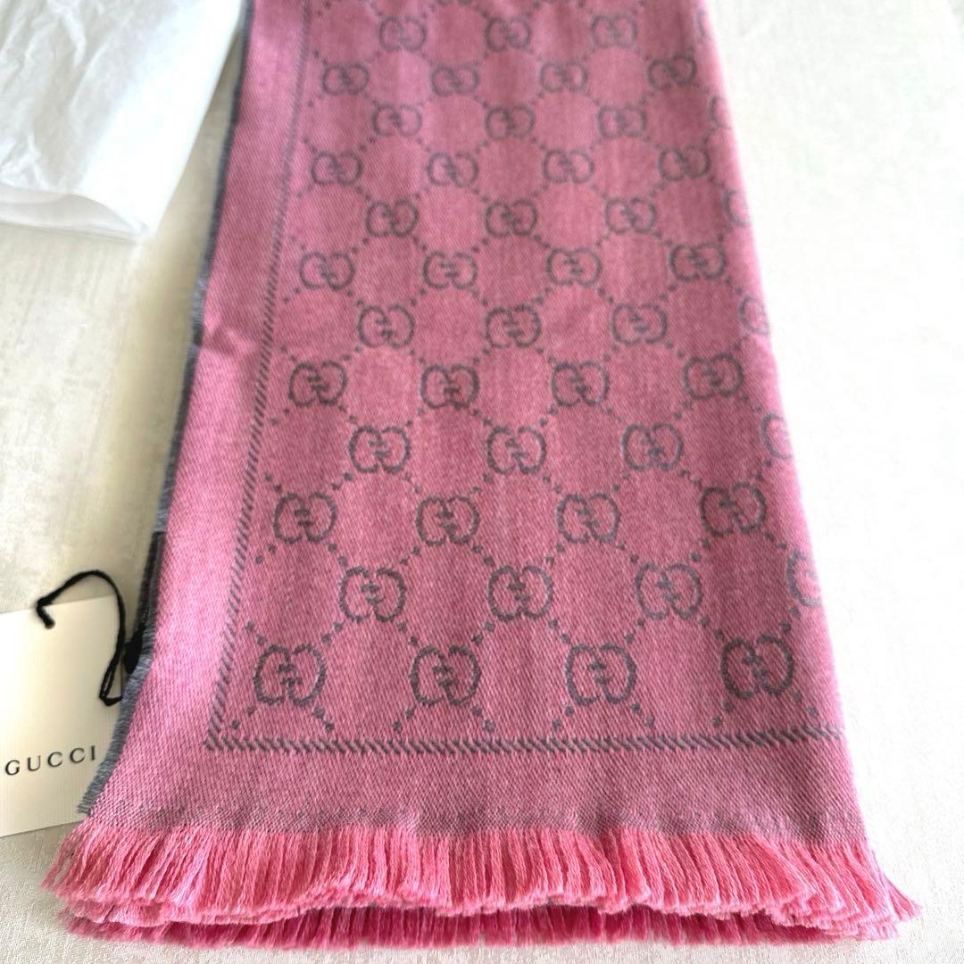 GUCCI リバーシブル ピンク グレー マフラー ストール