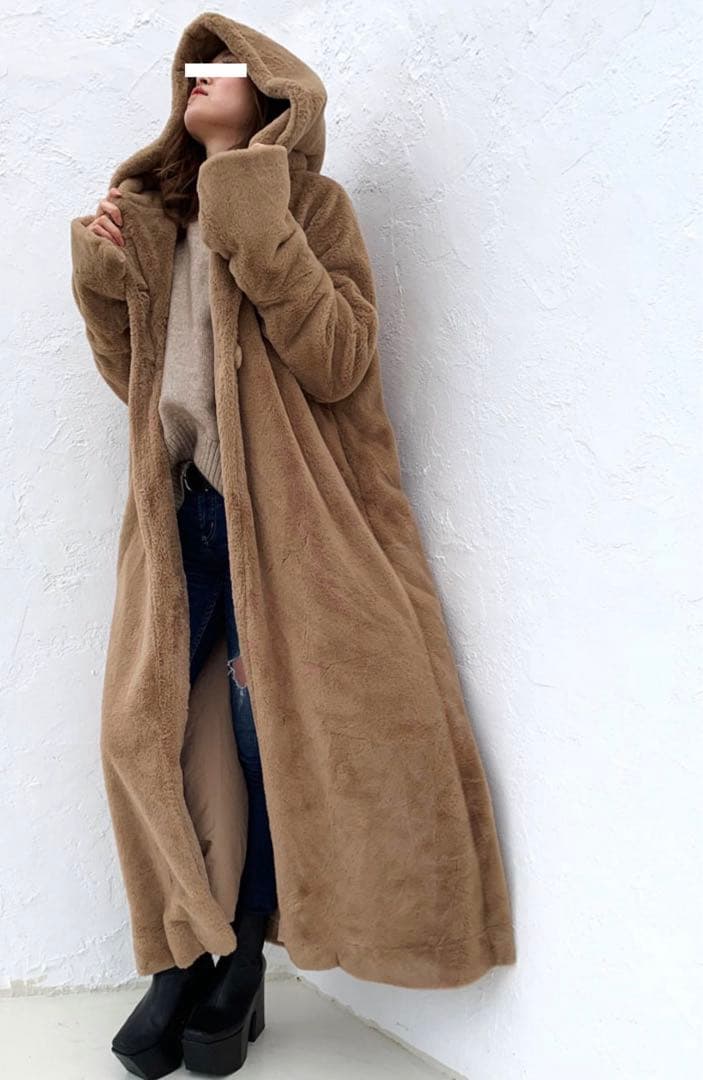 N 新品　CANDAY モコモコ マックス マキシ コート　ミルクティー