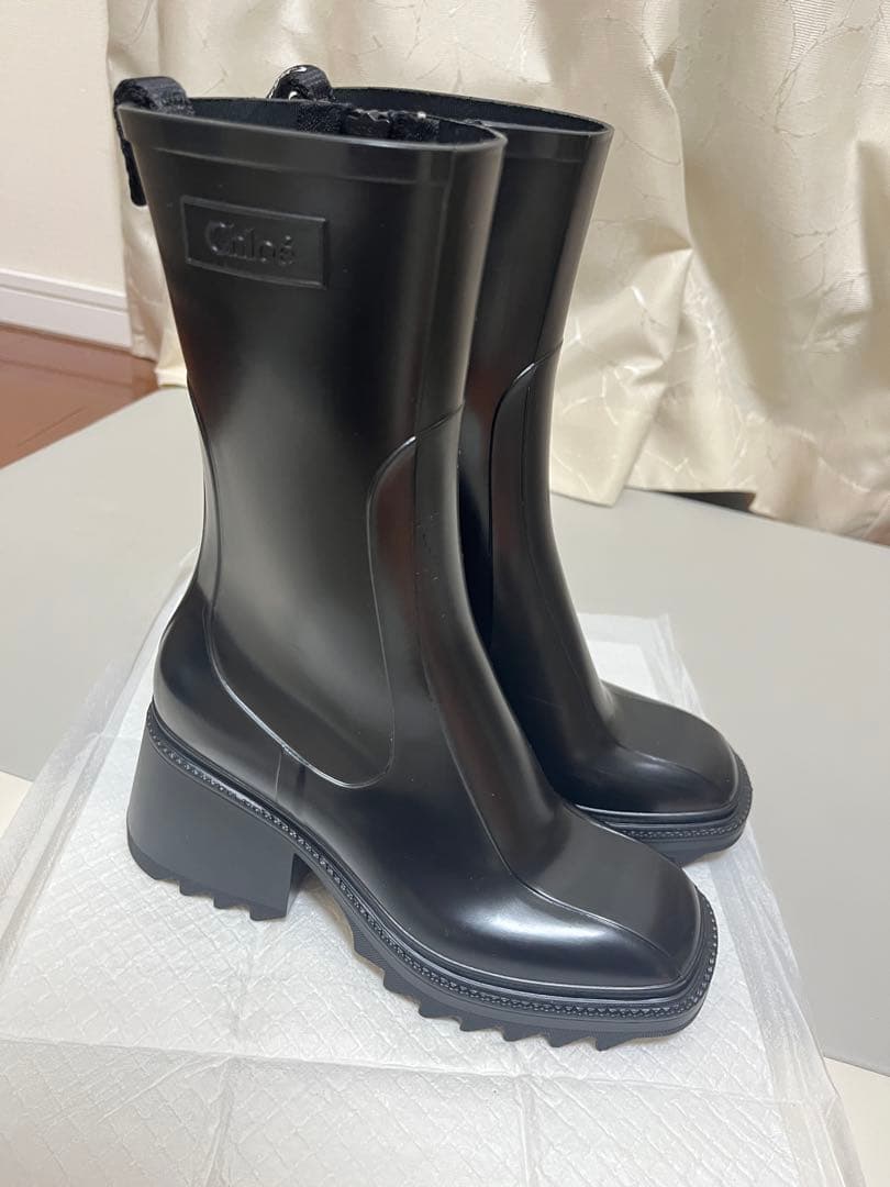 極美品 クロエ 35 BETTY ベティ レインブーツ 防水 長靴 ブラック