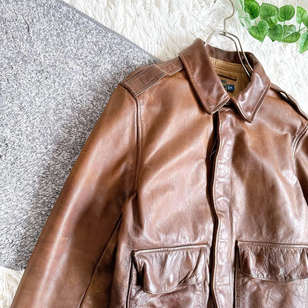 良品　ポロラルフローレン　A-2 レザージャケット　ブルゾン　牛革　ブラウン　M