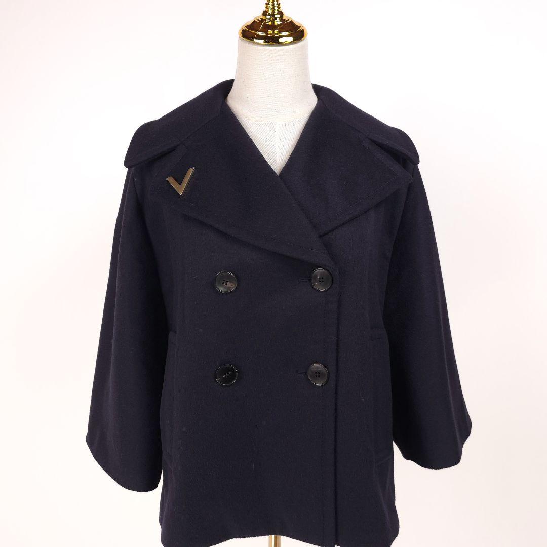 【新品同様】ヴァレンティノ カシミヤ コート ケープ ポンチョ風 ネイビー 40