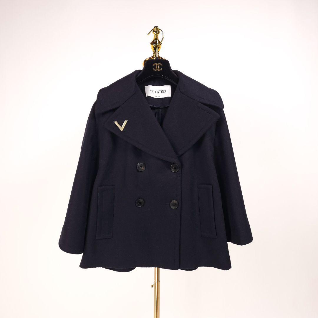 【新品同様】ヴァレンティノ カシミヤ コート ケープ ポンチョ風 ネイビー 40