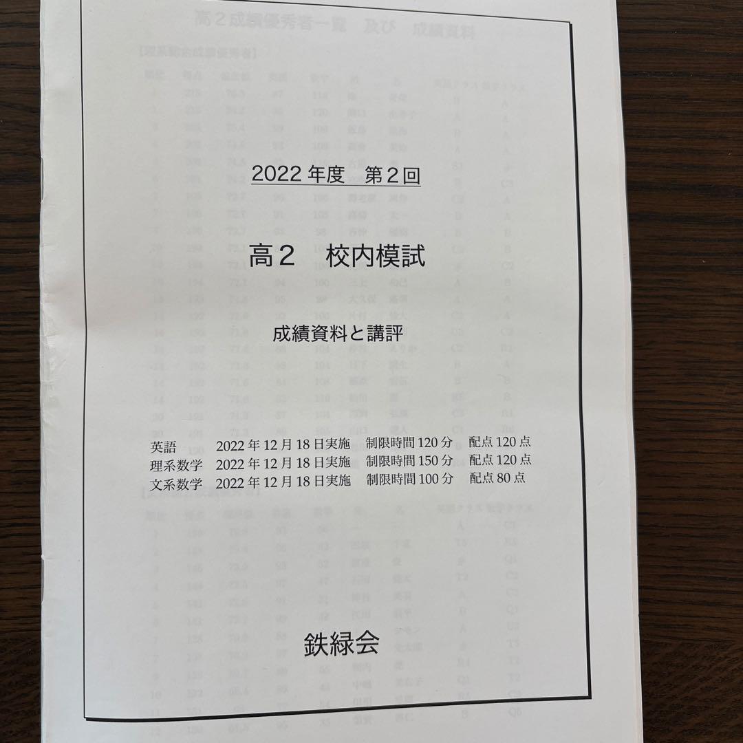 値下げ中 [貴重]鉄緑会 校内模試 高2 第2回(通称クリスマス模試