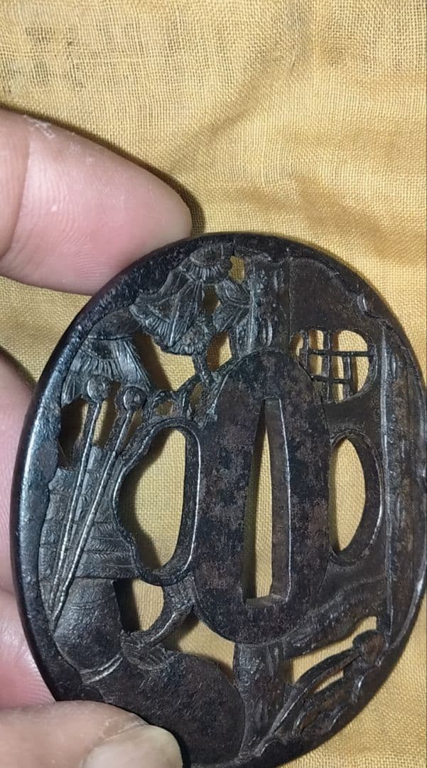 ♦最終価格♦　鉄鍔　鐔　(茶の湯透かし)　江戸時代　武州　箱付き