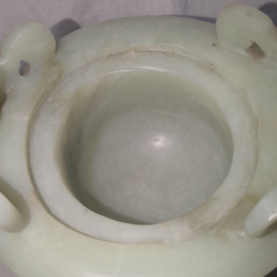 中国美術翡翠香炉ヒスイ四つ足アンティーク雑貨 鳥彫刻