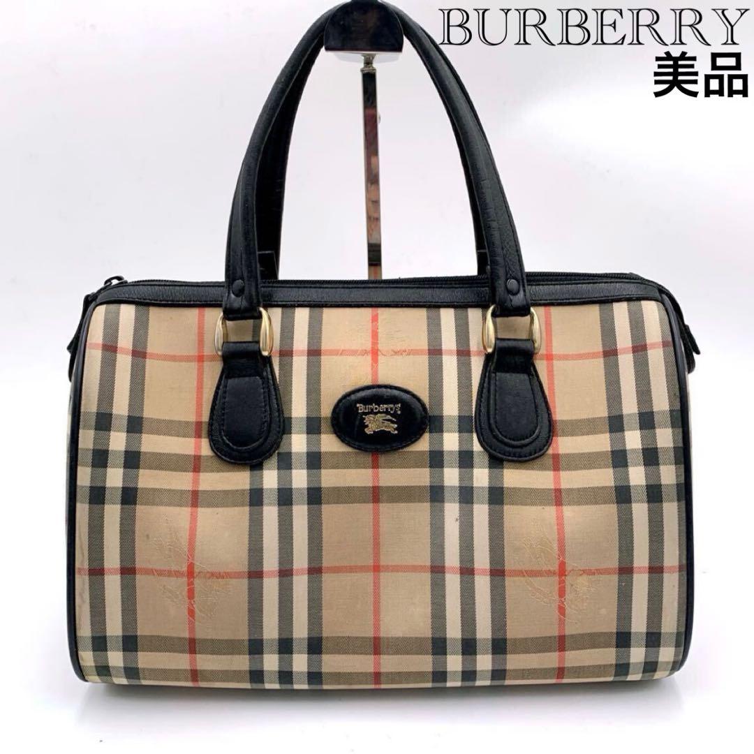 美品】オールド バーバリー Burberry ミニボストン ハンドバッグ