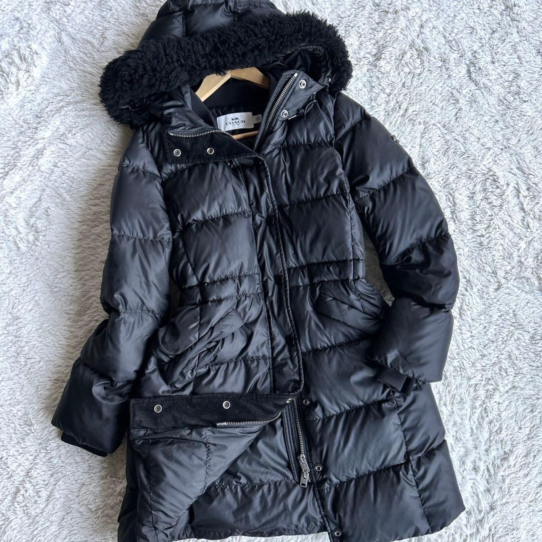 極美品！COACH コーチ ロング丈 ダウンコート M 黒 ムートンボア ラム