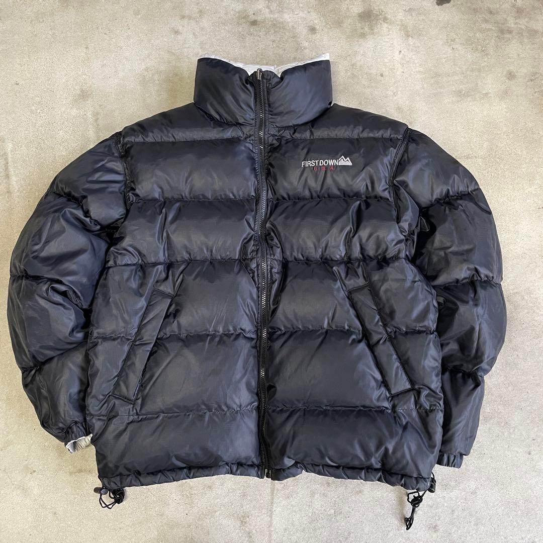 ファーストダウン リバーシブル ダウンジャケット 黒 グレー XL A5686