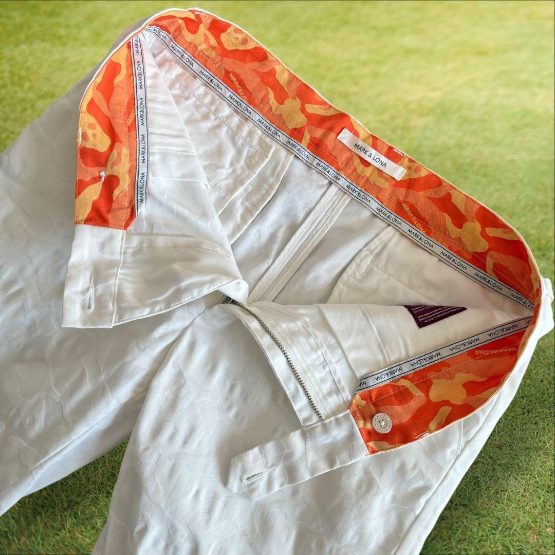 マークアンドロナ パンツ M〜L相当 白 ホワイト 総柄 スカル 迷彩