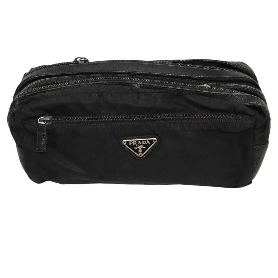 訳あり】PRADA プラダ ナイロンポーチ 黒 三角ロゴ ダブルZIP - メルカリ