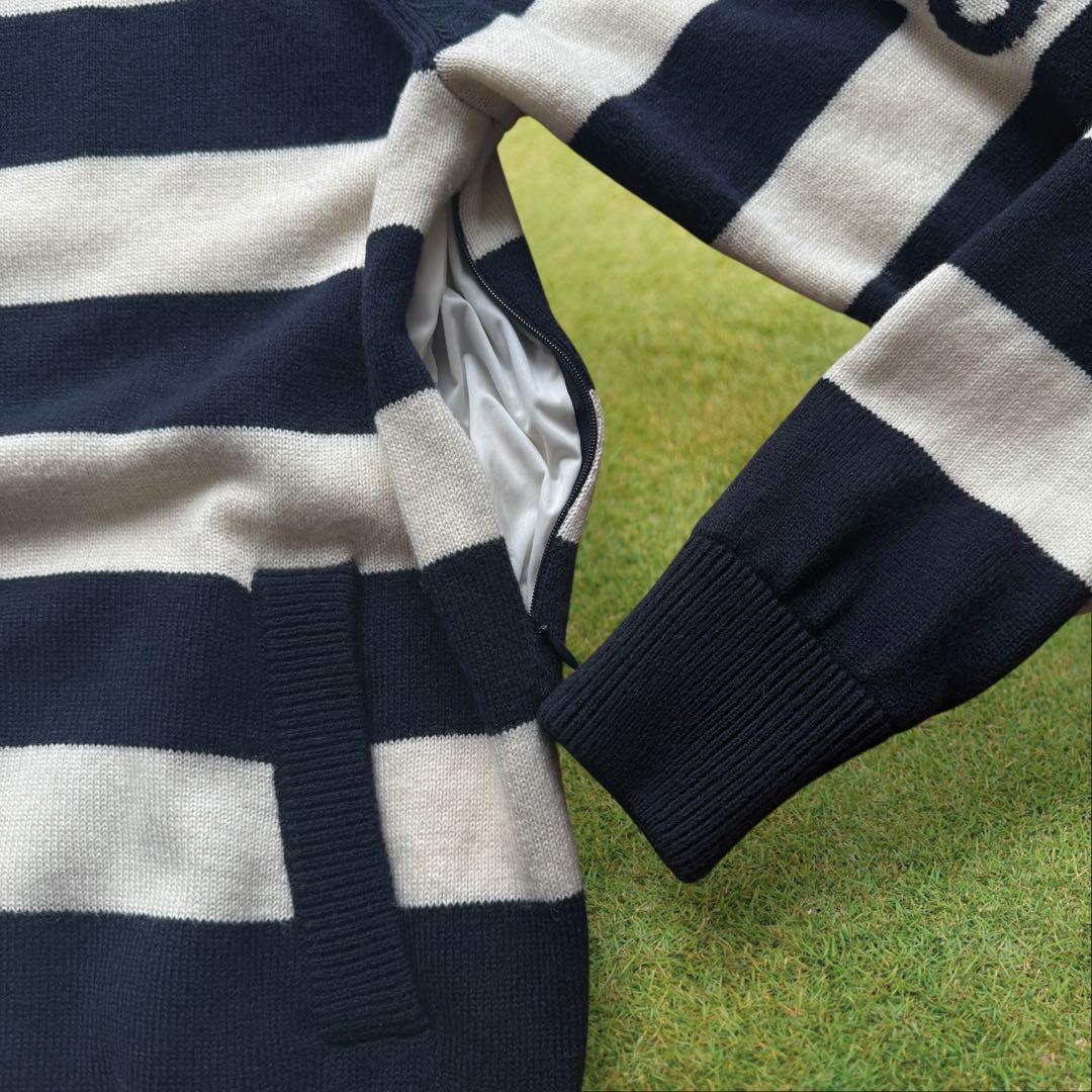 防寒 蓄熱 裏地付き パーリーゲイツ ニット L〜XL相当 紺 白 ボーダー 5