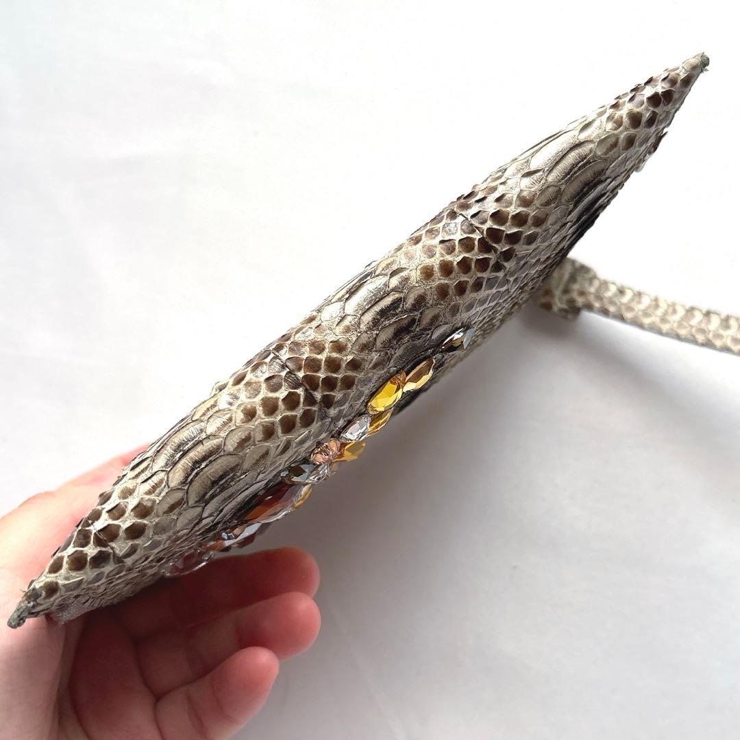 ADMJ スネークレザー スワロフスキークリスタル付きオーガナ