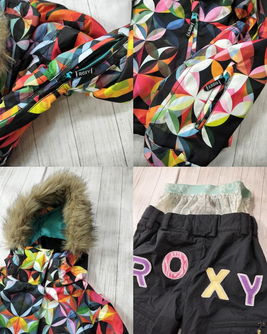 ロキシー/幾何学マルチカラーファージャケット×バック立体ロゴパンツ