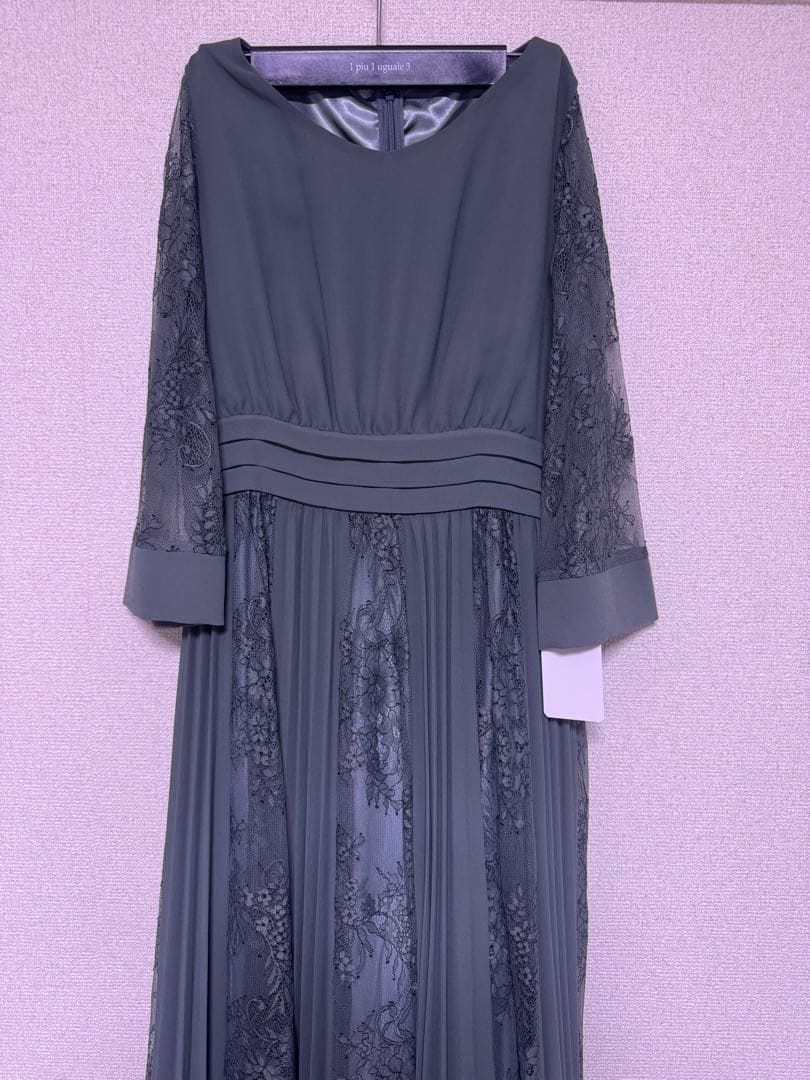 プリーツ×レース 7分袖結婚式ワンピースドレス成人式同窓会二次会　Mさいず 緑