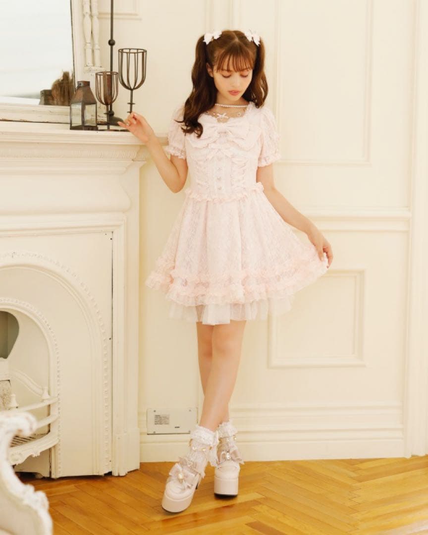 LIZLISA リズリサ ダブルレースアップリボンワンピース ピンク