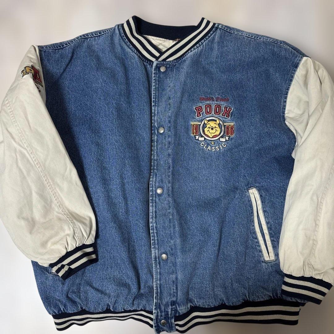 【サイズXXL 総刺繍】90s Disney くまのプーさん デニム スタジャン