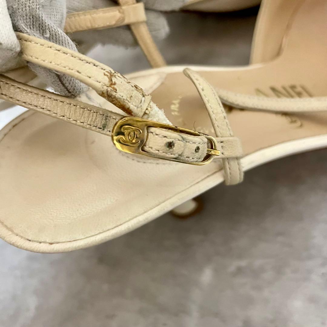 CHANEL シャネル パンプス ミュール ココマーク ホワイト ヒール 37