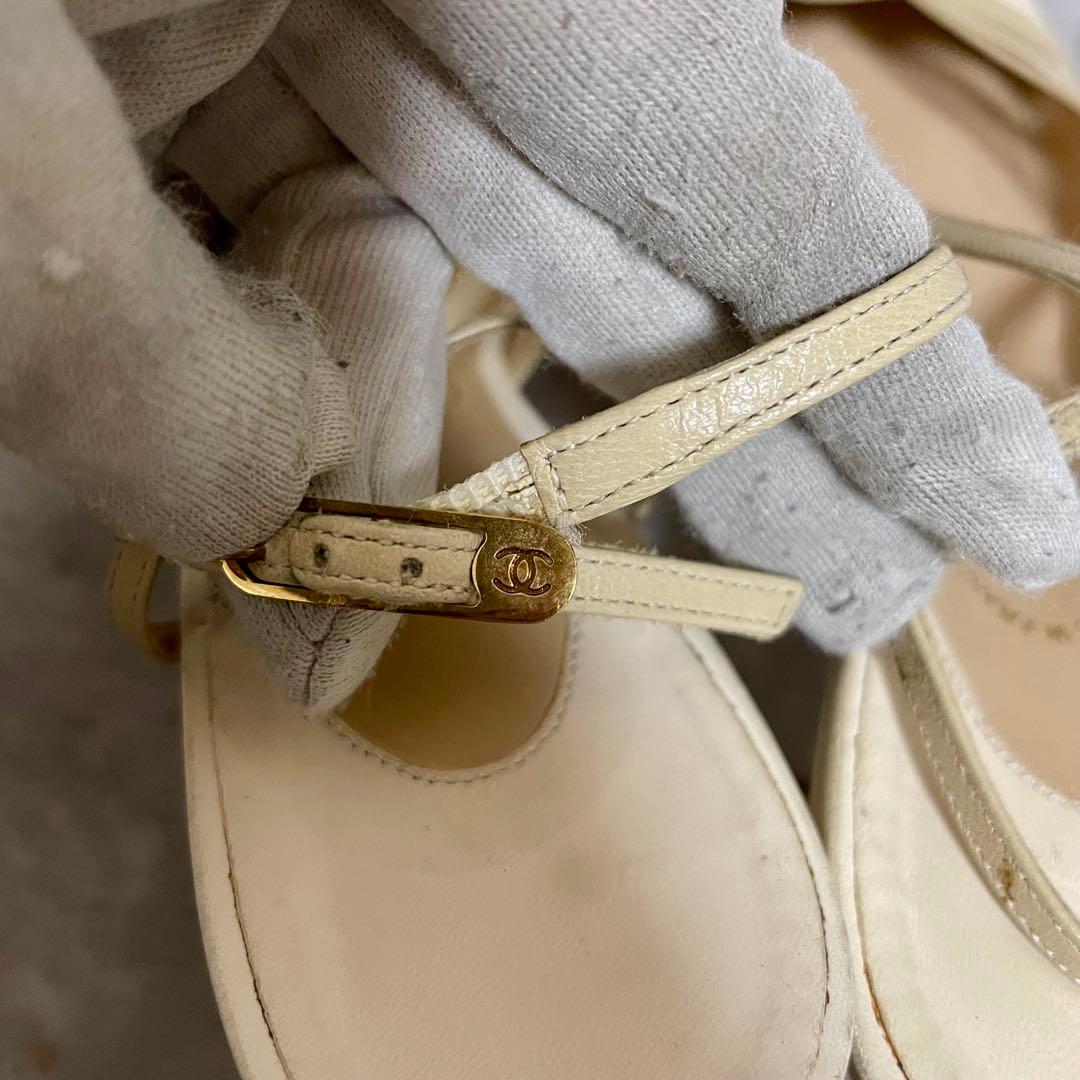 CHANEL シャネル パンプス ミュール ココマーク ホワイト ヒール 37