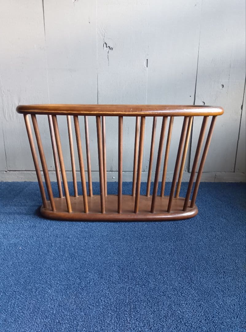 木製オーバル型マガジンラック ヴィンテージ キツツキマーク 飛騨産業